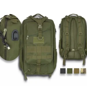 Mochila Barbaric con conector USB y cable.