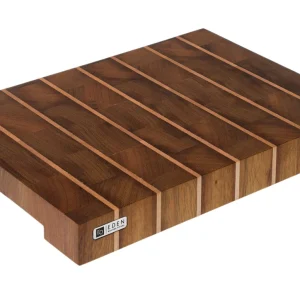 Eden tabla de cortar hecha a mano, madera de iroko con rayas, 37×27 cm