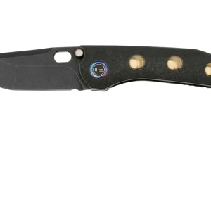 WE Knife Attor WE23037-1 Black Stonewashed CPM 20CV, Black Titanium, Golden Titanium Inlay navaja, diseño Dalibor Bergam