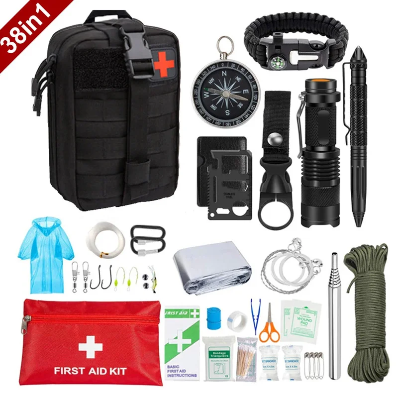 38-in-1 Survival First Aid Kit – Military Grade Molle Emergency Gear for Camping, Hiking, and Adventures - Imagen 2