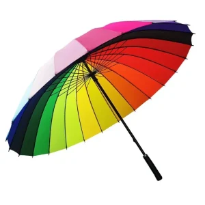 24-Bone Long Umbrella – Super Large Rainproof, Manual Straight Rod with Rainbow Colors