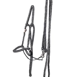 Nanouk Cabezada sin Bocado (Sistema 4) Algodón con Riendas con Mosquetones Black/White C-F