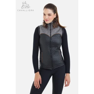 Chaleco de montar de invierno Cavalliera, MAJESTY SOFTSHELL FUR, impermeable Black/Melange Grey XS