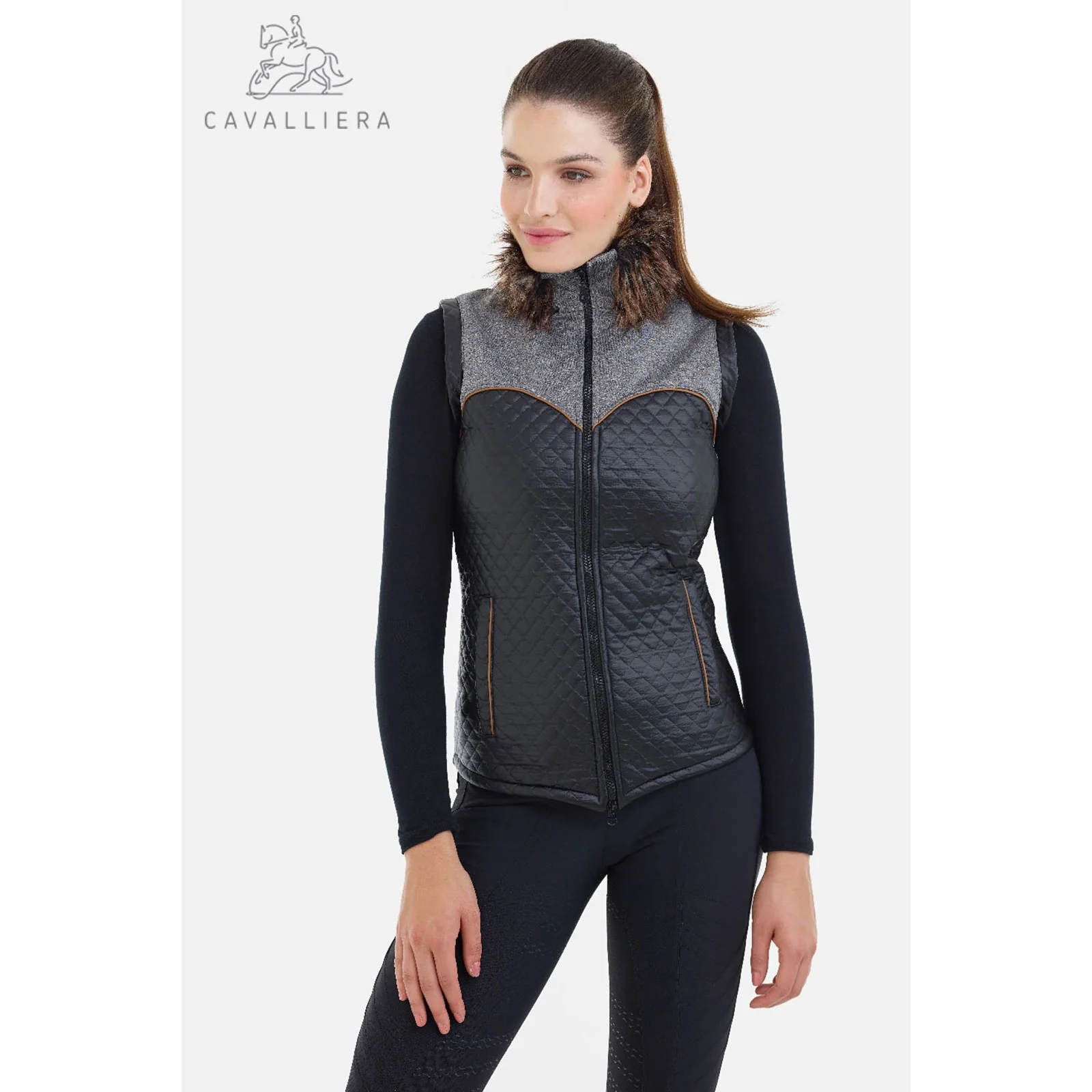 Chaleco de montar de invierno Cavalliera, MAJESTY SOFTSHELL FUR, impermeable Black/Melange Grey XS